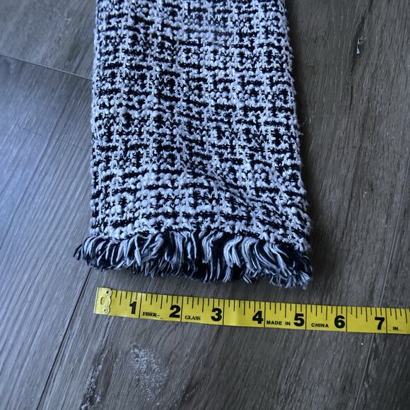 Laundry By Shelli Segal Hooded Boucle Jacket Sz M White Black Fringed Cardigan - Picture 9 of 13